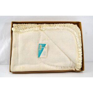 Vintage Baby Blanket White Ruffle Trim 36x50 New in Box NOS Mothproof